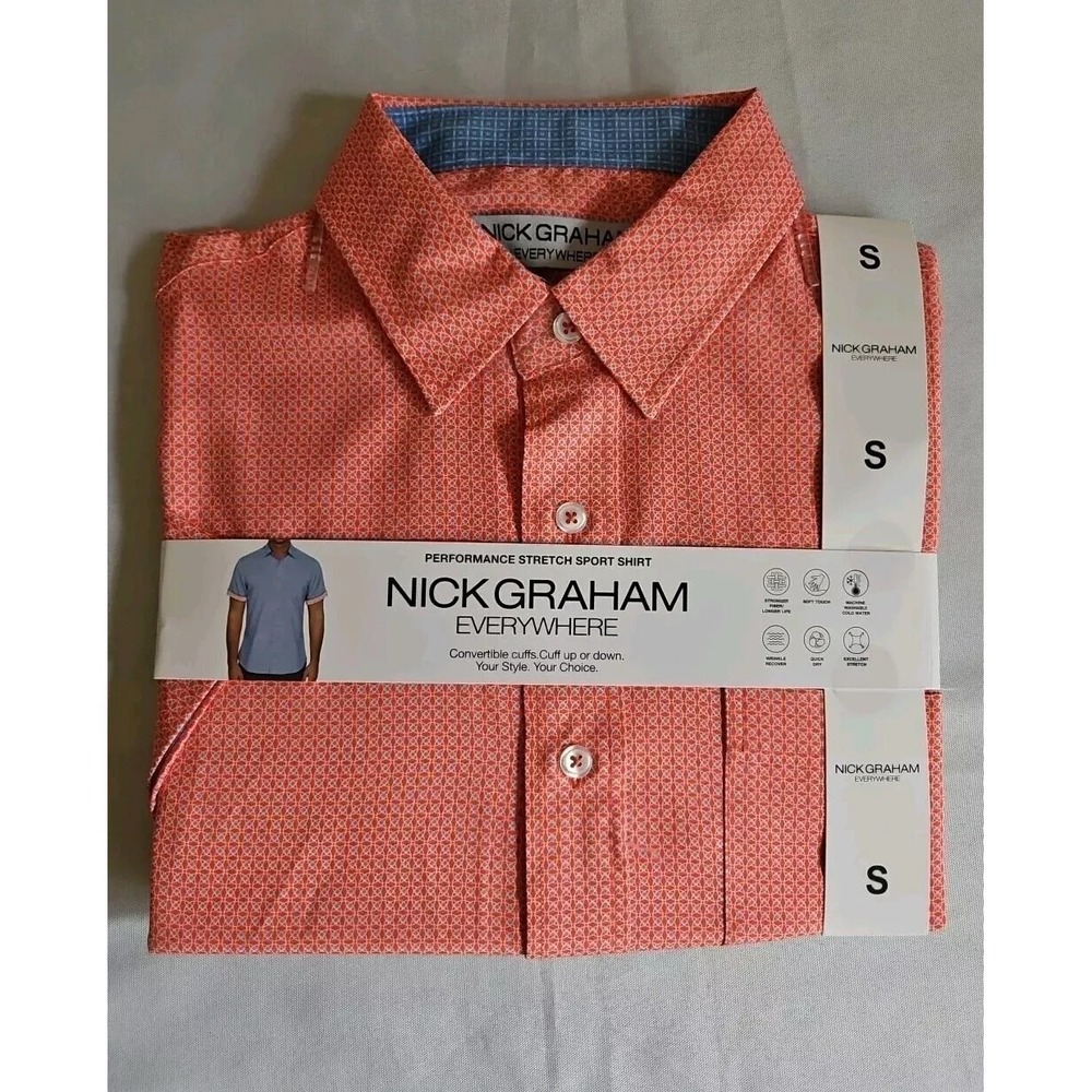 NWT Nick Graham Men's SS Orange Performance Stretch‎ Shirt Size Small